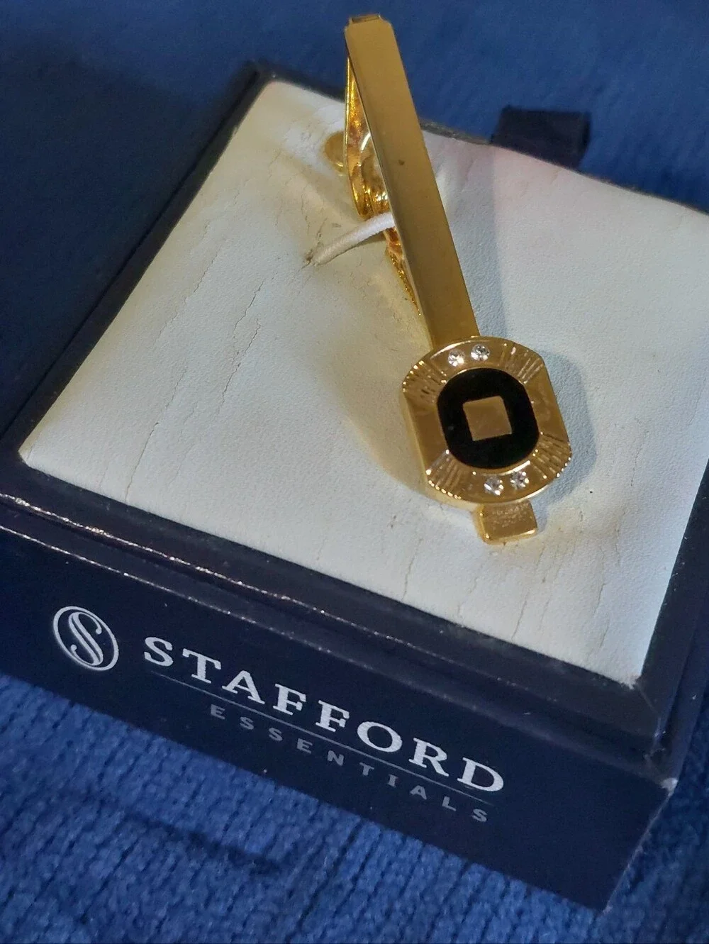 Stafford Essentials Goldtone w/rhinestones Tie Clasp, Vintage Estate Jewelry